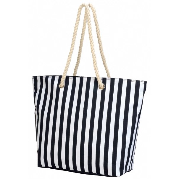 5 Colors Vertical White Stripe Printing Polyester Durable Cotton Handle Zipper Closure Carrying Tote Shopping Bag