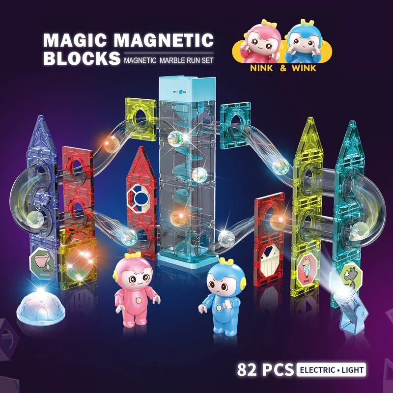 Amazon Hot Selling Diy Magic Magnet Bead Orbit Marble Run Blocos magnéticos brinquedos magnéticos brinquedos com luz E música