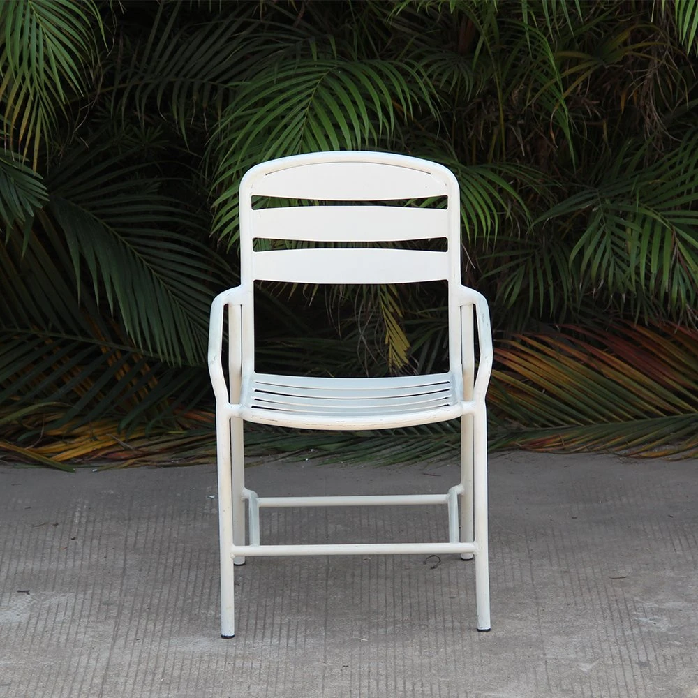 Home Hotel Rattan Furniture Aluminum White Patio Outdoor Dining Chair with Armrest