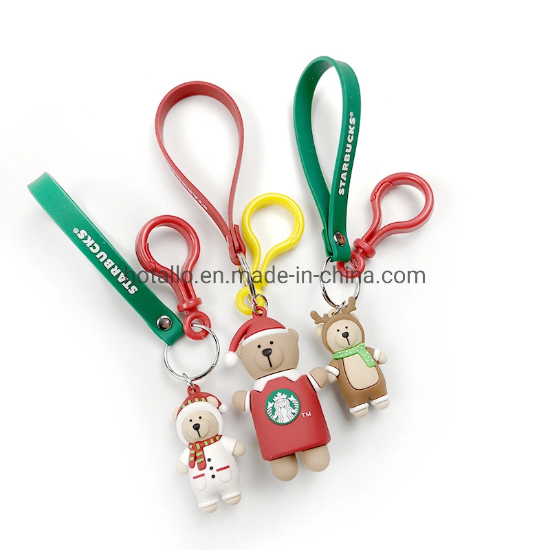 Customized Starbucks Christmas Promotion Gift Cartoon Bears Cartoon Figures/Toys Soft PVC Keychain