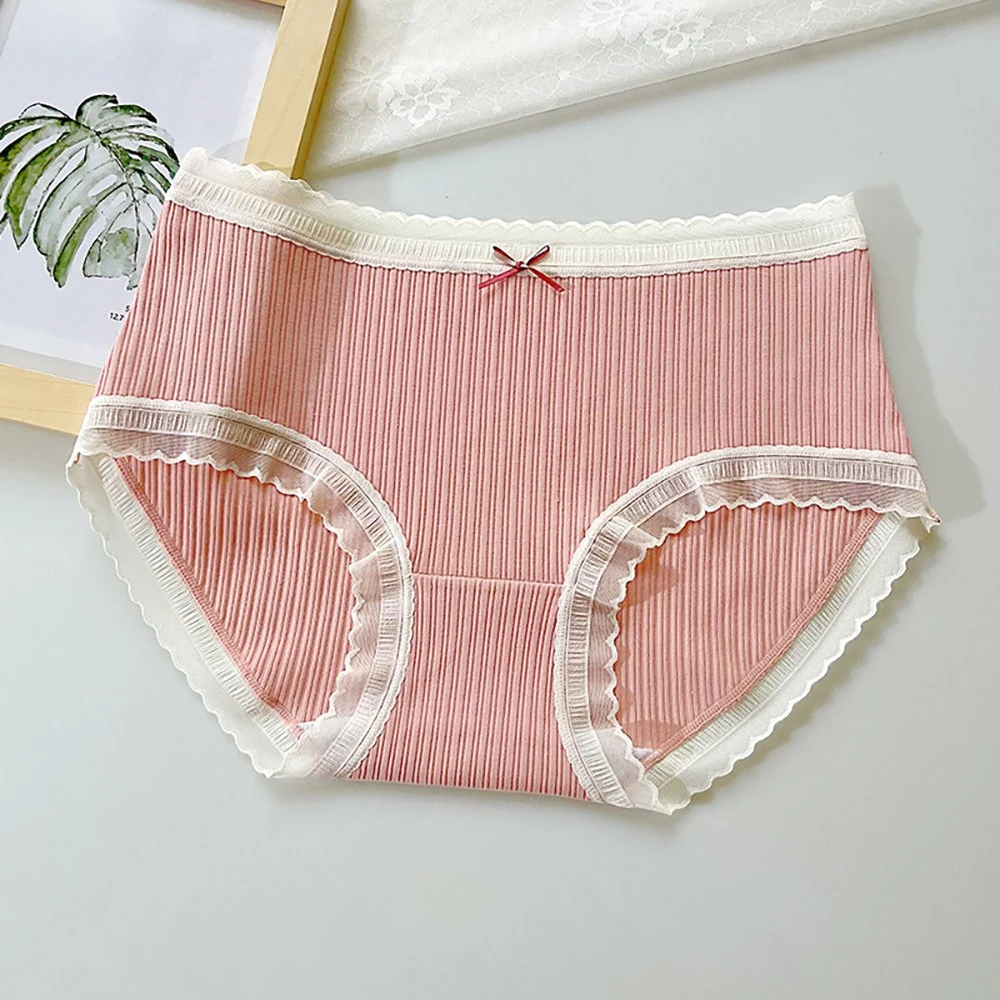 Sous-vêtements femmes's Rib dentelle de coton Edge Triangle des filles Panty nouveau confortable pantalon élastique des mémoires des étudiants de haut niveau de la taille moyenne culotte des filles