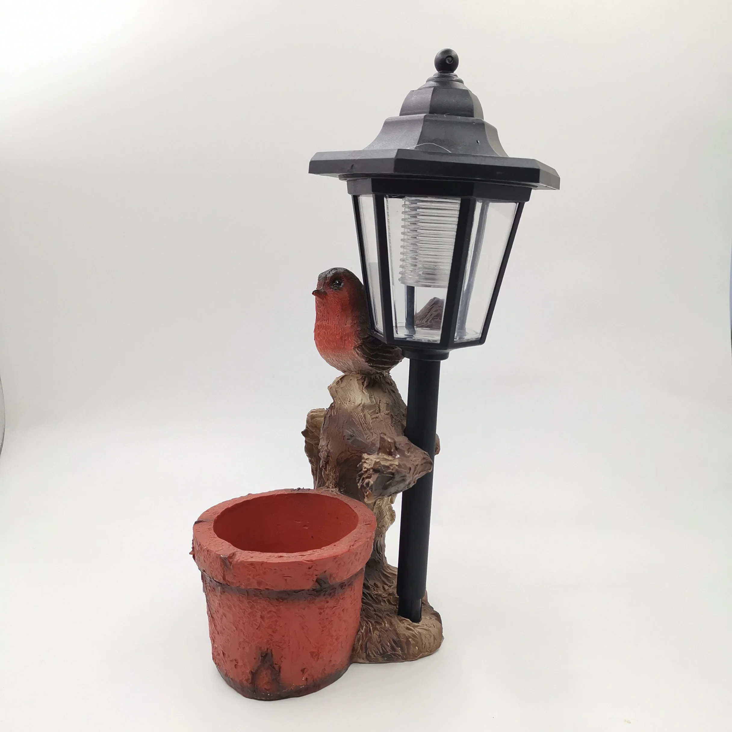 Oiseau Polyresin semoir avec lampe solaire de décorations de jardin