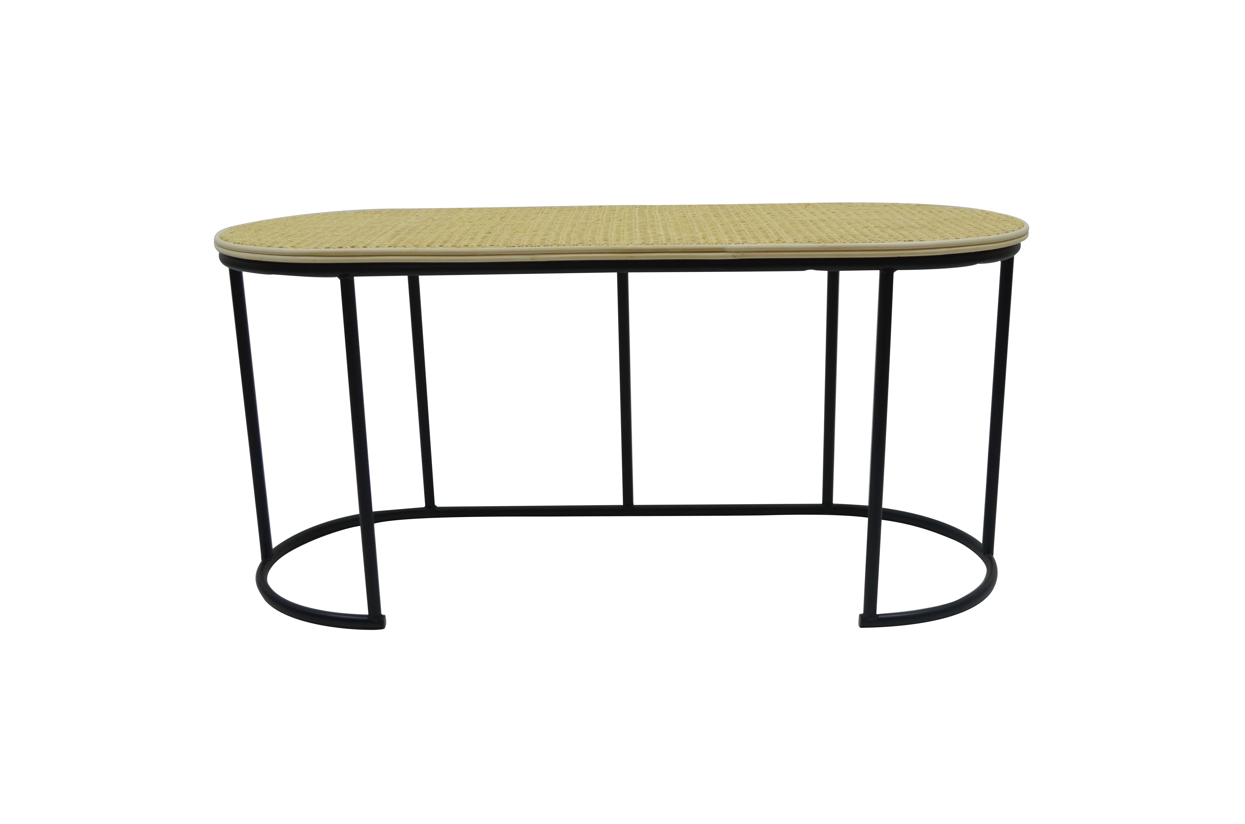 Ironwork Corner Table with Rattan Top