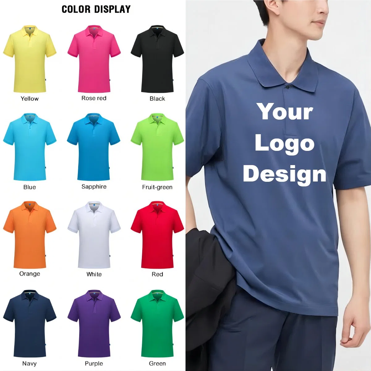 2023 صيف جديد مخصص عادي عادي قصير الأجل الأعمال التجارية الملونة ناعمة قميص بولو بشعار القطنية مريح