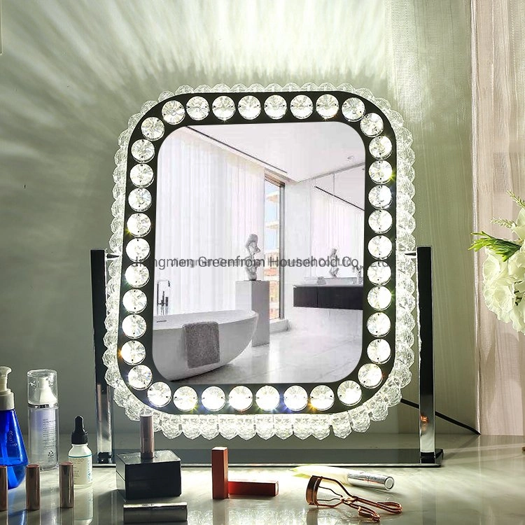 Cuadrada iluminado LED Iluminación de mesa de cristal de espejo de Hollywood