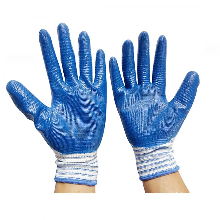 Factory Sells fashion Zebra Stripe Polyester Nitrile Coated Garden Safety Work Gloves