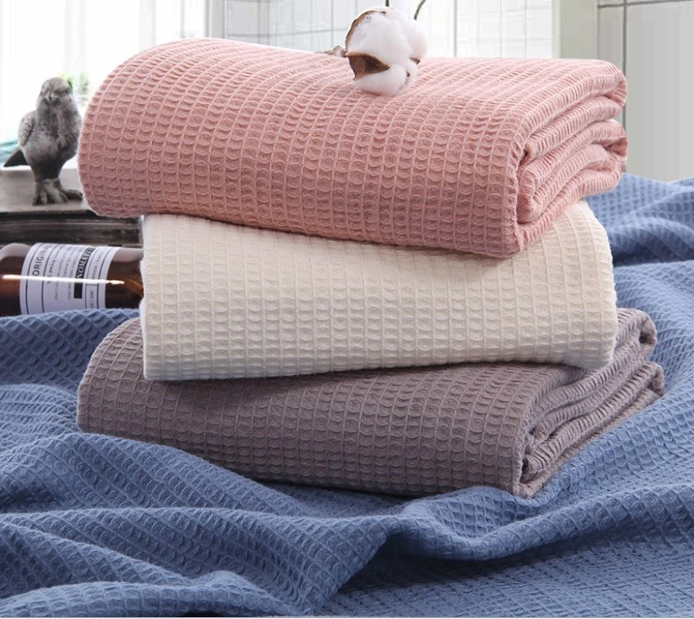 Breathable Waffle Cotton Knit Blanket, Sofa Throw for Home Use