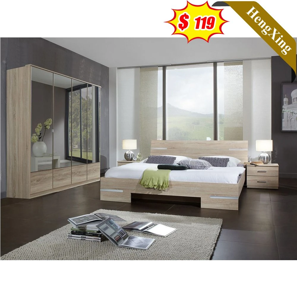 Wooden Mixed Color High Backrest Hotel Home Furniture Bed Bedroom Set with Night Stand