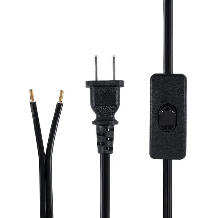 Molded Plug Switch Us Polarized 2 Prong Black Wire Lamp Cord Set