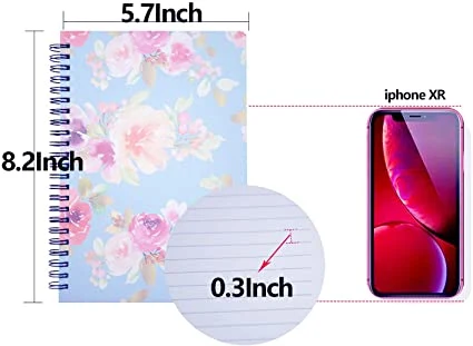 Spiral 4 PCS A5 Thick Flower Design Hardcover 8mm Ruled 4 Color 80 Sheets -160 Pages Journals Study and Notes (flower)