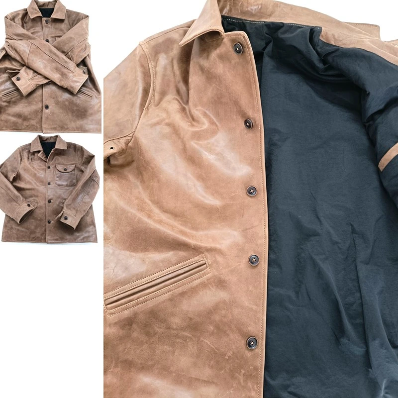 Faux Suede Garments Trench Coat Cowboy Men Leather Windbreaker Jackets