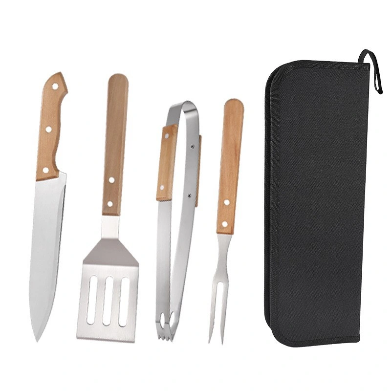 Multifunctional Outdoor Household Barbecue Combination Set, BBQ Tool Set with Wood Handle