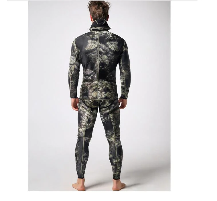 5mm High-Elastic Camo Neoprene Spearfishing Wetsuit with Hoodie