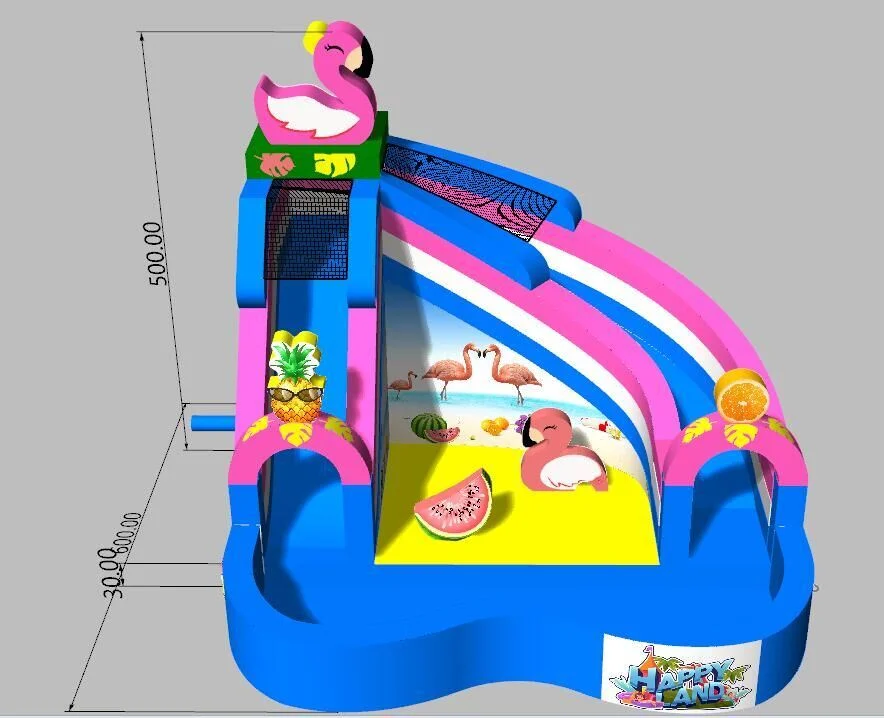 High quality/High cost performance  Flamingo Theme Wet Inflatable Slide with Ball Pit Inflatable Water Park Slide with Pool