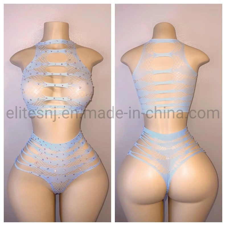 Las elites Amazon Venta caliente el rendimiento de las niñas Fishnet Romper Dancewear exóticos