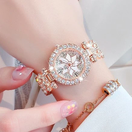 Ladies&prime; Large Windmill Corrugated Bracelet with Diamond British Watch