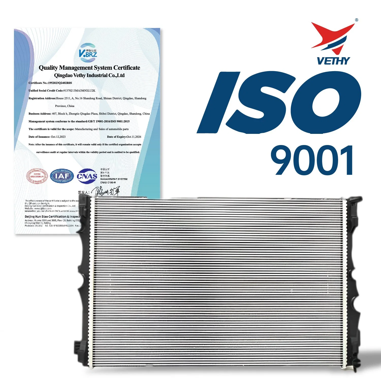 OEM Japon ISO9001, chauffage automobile homologué refroidisseur d'air en aluminium auto Radiateur de chauffage Vethy