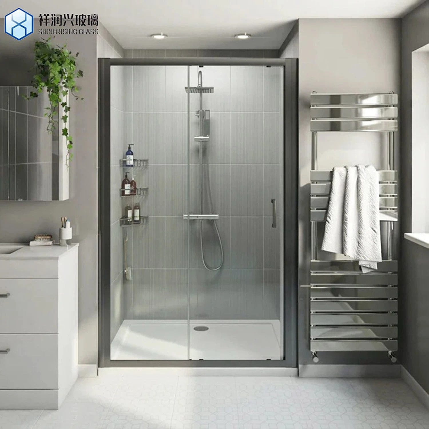 Hotel Bathroom Low Iron Tempered Glass Frameless Sliding Shower Door Glass Bathroom Door