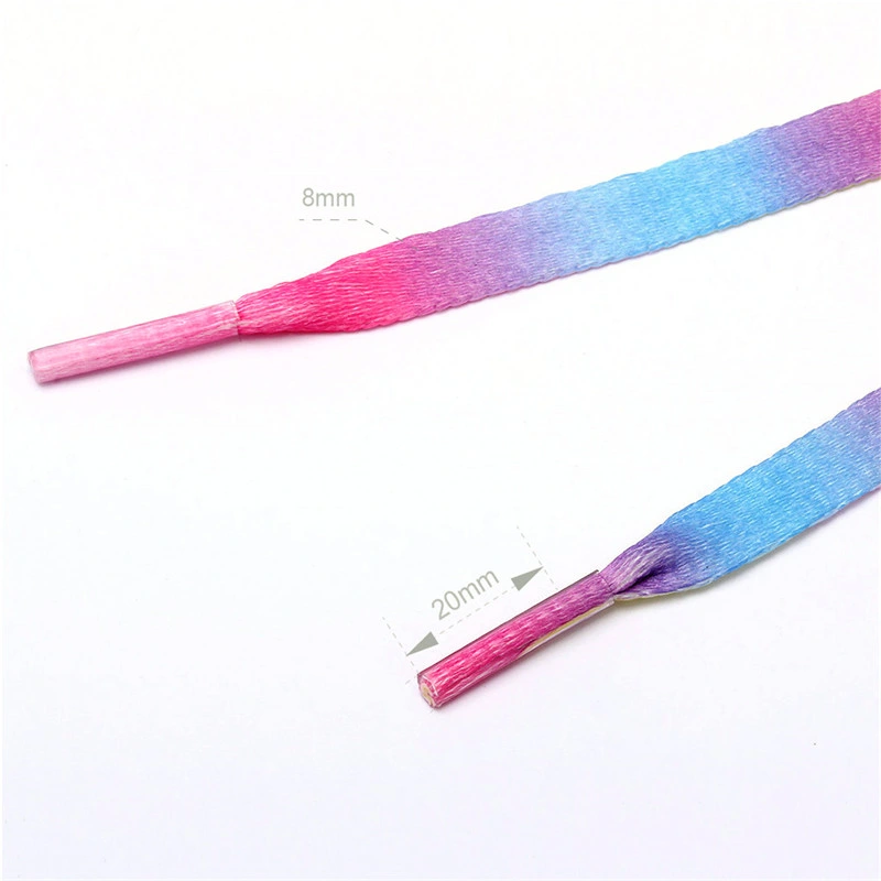 Fashionable Free Sample Rainbow Tubular Hoodies String Dye Sublimation Printed Flat Shoelace with Plastic Transparent Tips