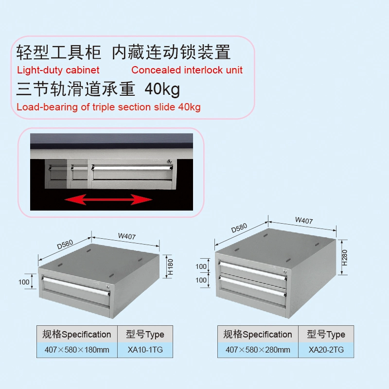 1.8 Meter Metal Garage Moveable Workbench with Tool Cabinet