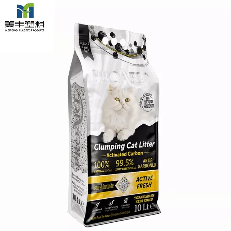 مباشرة الجهة المصنعة اللامعة بأوراق فارنيش مقبض خارجي Pet Food Packaging Bag حقيبة Vecro Zip Quad Seal Bag مسطحة