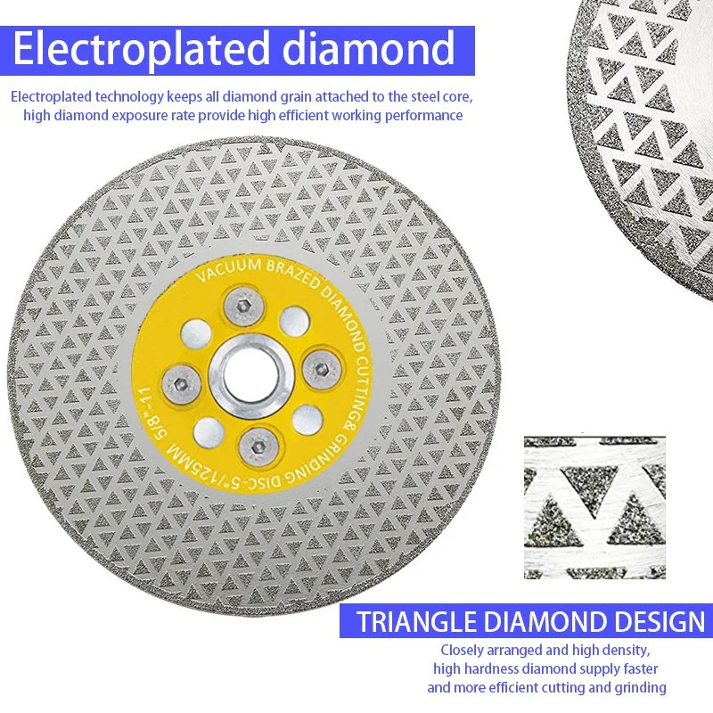 Rueda de esmerilado de piedra de diamante electrochapada en estrella de un solo lado de 5" M14 Hoja de sierra de disco de corte recubierta de diamante para baldosas de mármol de granito