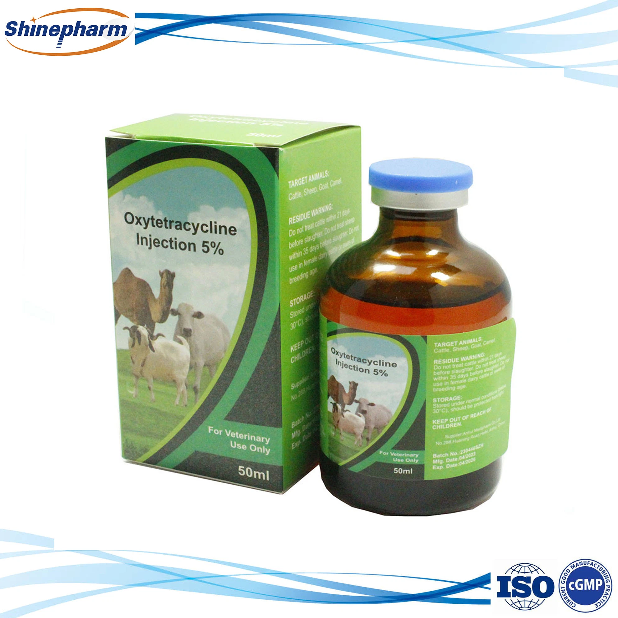GMP Certified Veterinary Oxytetracycline Injection 5% 50ml for Livestock Farm Cattle Sheep Pig Goat Horse