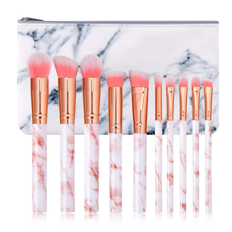 10 Piece Marble Custom Make up Brushes Makeup Brush Set with Cylinder Case Holder