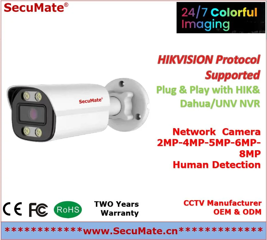 Secumate 4MP Full Color Dual Light CCTV IP Bullet Kamera mit Ai Humanoid Detection TF-Karte, Mikrofon, Lautsprecher