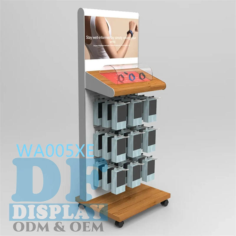 Custom Watch Display Rack Retail Display Unit Slatwall Shelves with Hooks Wooden/MDF Multifunctional Display Rack Phone Accessory/Socks Display Stand