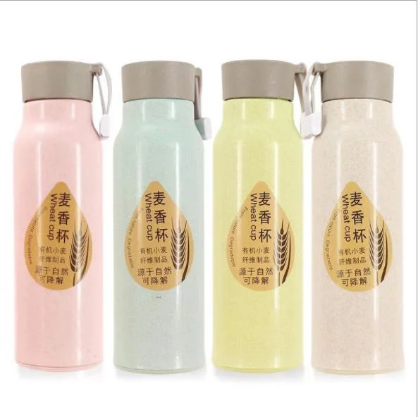 Environmentally Friendly Biodegradable Bottle Glass Wheat Straw Fiber Cup Custom Print Water Bottle