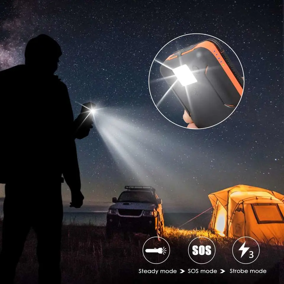 Hot Sale impermeável Solar 10000mAh Power Bank Camping Portátil para exteriores Painéis solares dobráveis 5V 2A dispositivo de saída USB alimentação solar