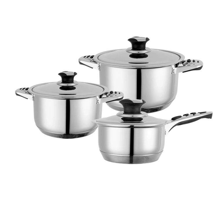 Bakelite Handle 6PCS Stainless Steel Cookware Set with Fry Pan Saucepan Casserole