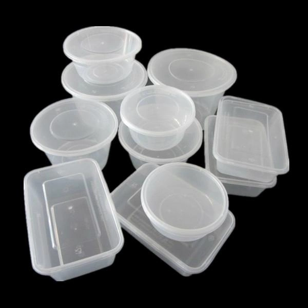 Round Food Containers Plastic Clear Storage Tubs with Lids [All Sizes]