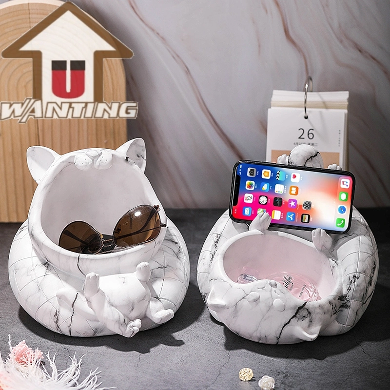 Animal Crafts Christmas Ornament Candy Box Mouthed Cat Resin Home Decor Gift