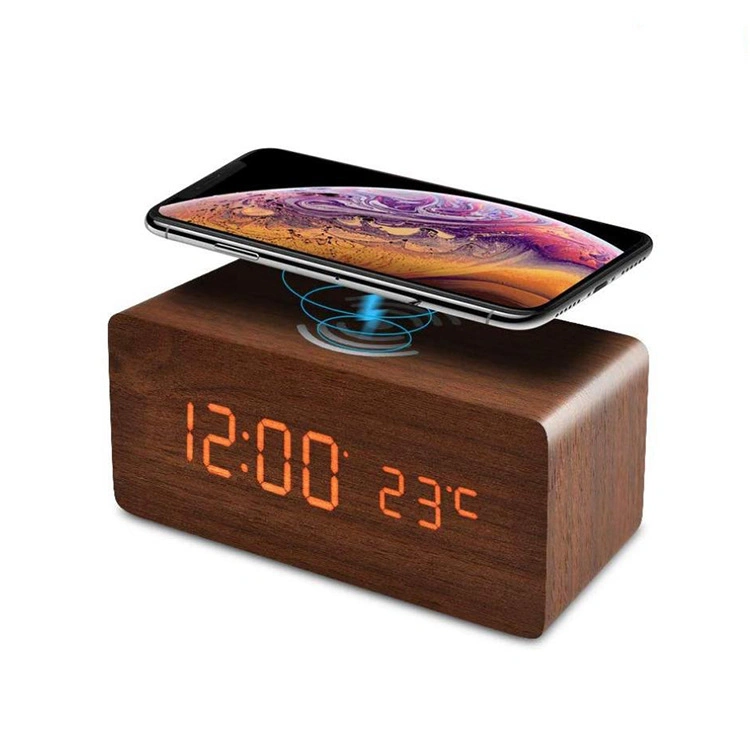 Hogar personalizado Marco decorativo de fotos de madera de cristal Reloj de mesa digital Mesa alarma Reloj