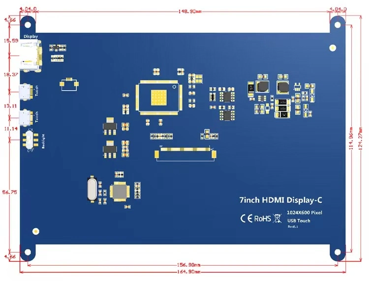 Raspberry Pi 4 Écran tactile 7,0 pouces capacitif 1024X600 Module d'affichage LCD à écran tactile