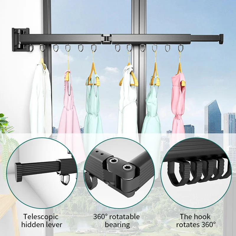 Folding Clothes Hanger Wall Mount Retractable Cloth Drying Rack Aluminum Home Laundry Extend Clothes Dying Rack