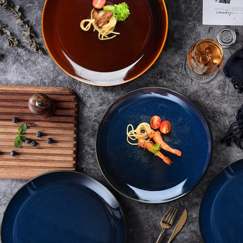 Luxury OEM Customized Ceramic Tableware Reactive Glaze Ceramic Stoneware Dinner Set Dinnerware with Cups Bowls Plates