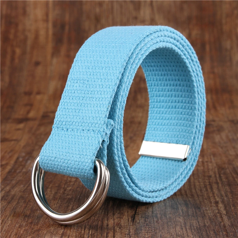 Mens and Womens Unisex 2-in-1 Adjustable Web Canvas Double D Ring Belt with D-Ring