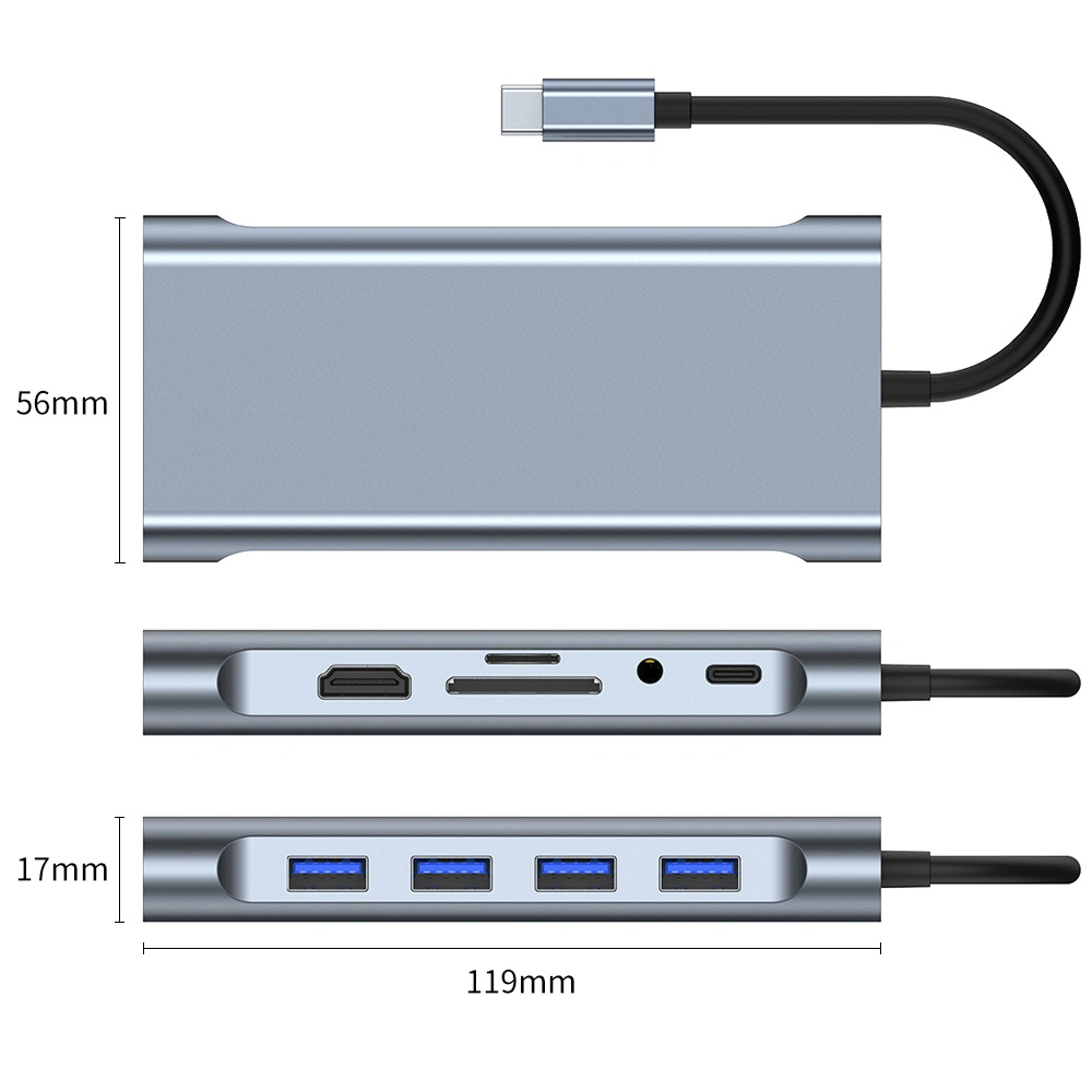 USB C Hub Adapter 11 in 1 Dongle with 4K HDMI VGA Type C Pd USB3.0 RJ45 Ethernet SD/TF Card Reader 3.5mm Aux Docking Station Compatible with MacBook Laptops