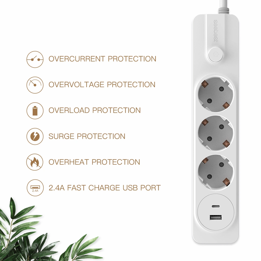 3 Way Germany EU Standard Power Strip Socket Extension Socket with Switch