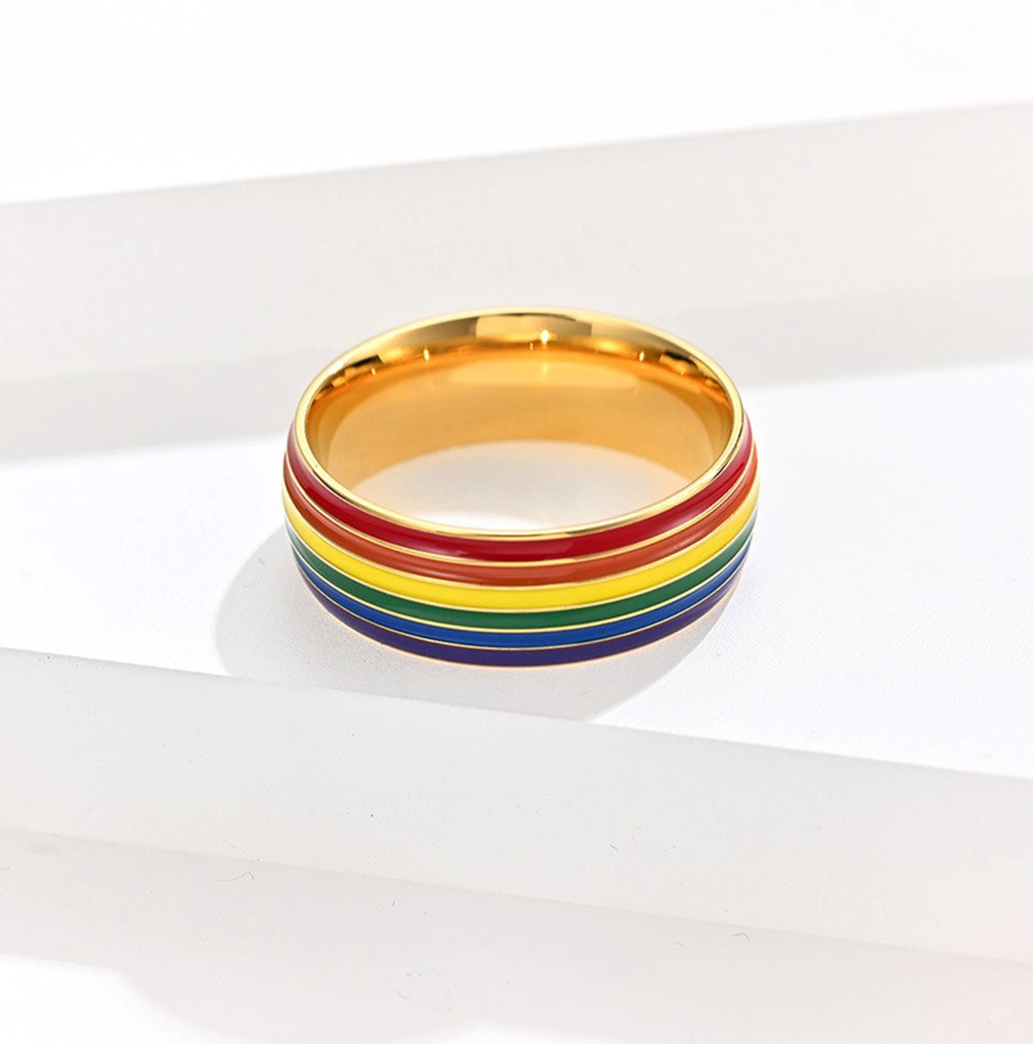 Fashion Jewelry Rainbow Flag Gay Gay Titanium Steel Ring 18K Gold Plated Lara Ring SSR2050g