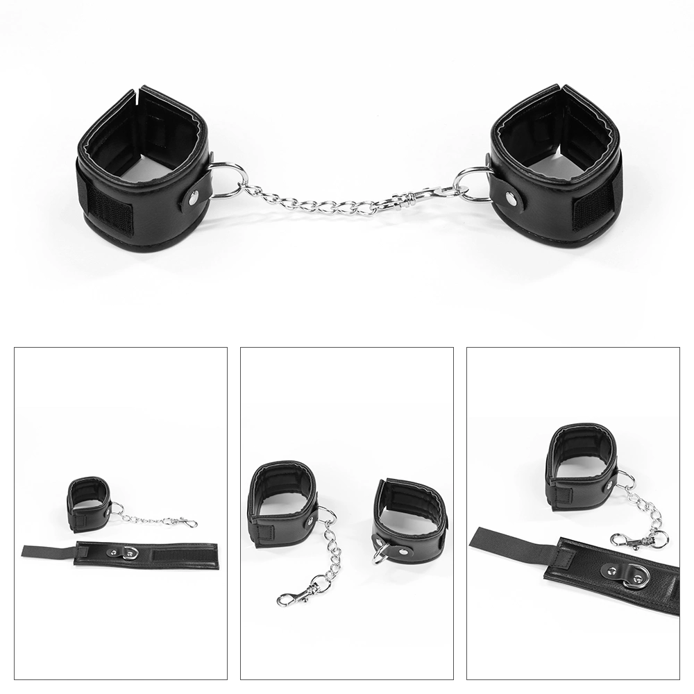 Bdsm Bondage Kit Sm Blindfold Handschellen Weiche Lederwulper Dreiteilig Schwarz Engel Anzug Sex Spielzeug für Erwachsene Slave Spiel