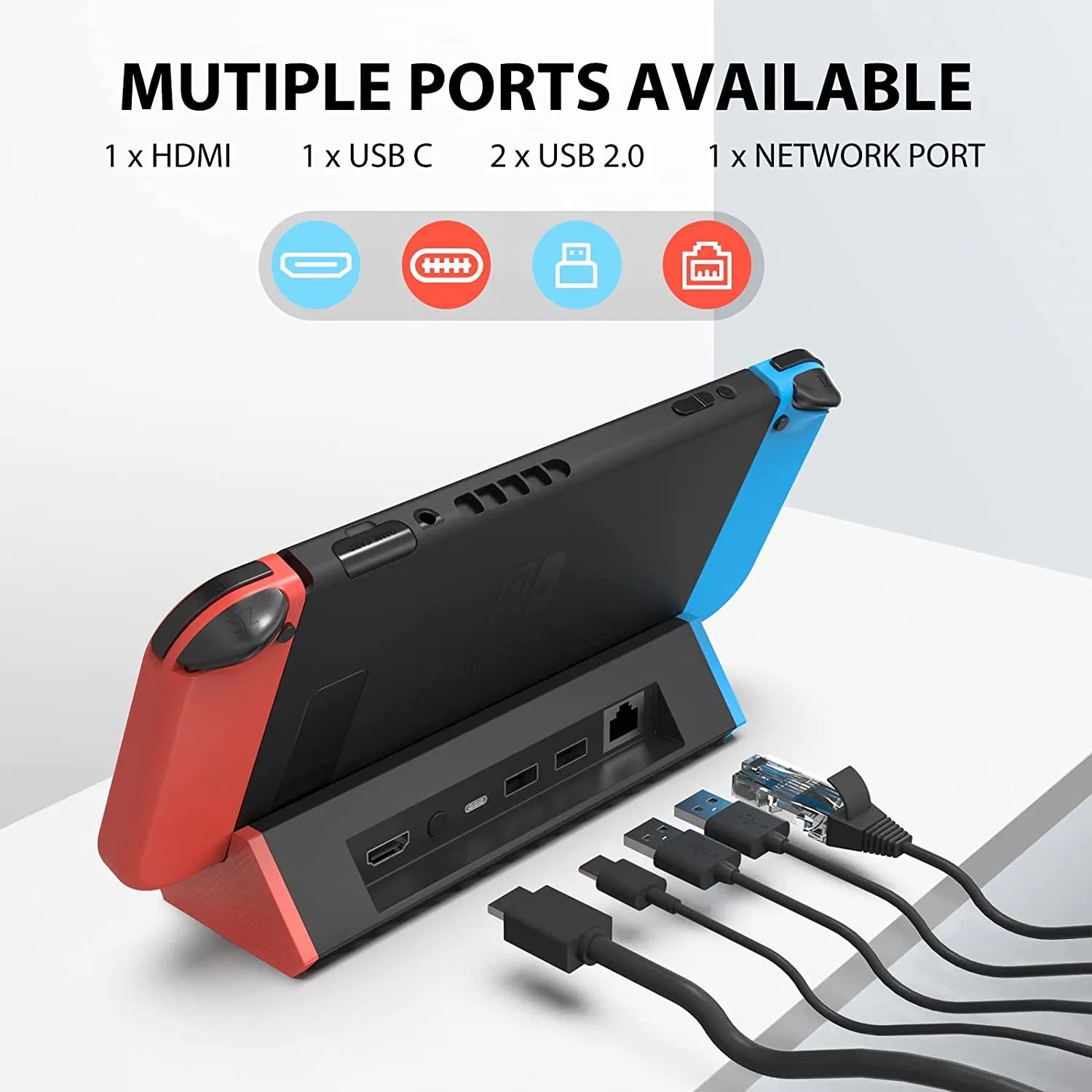 Multi-Port Charging Dock for Nintendo Switch / Switch OLED (LAN Model) Game Console Portable Charging Stand with 1000mbs LAN / 4K HD / Type-C / USB Ports