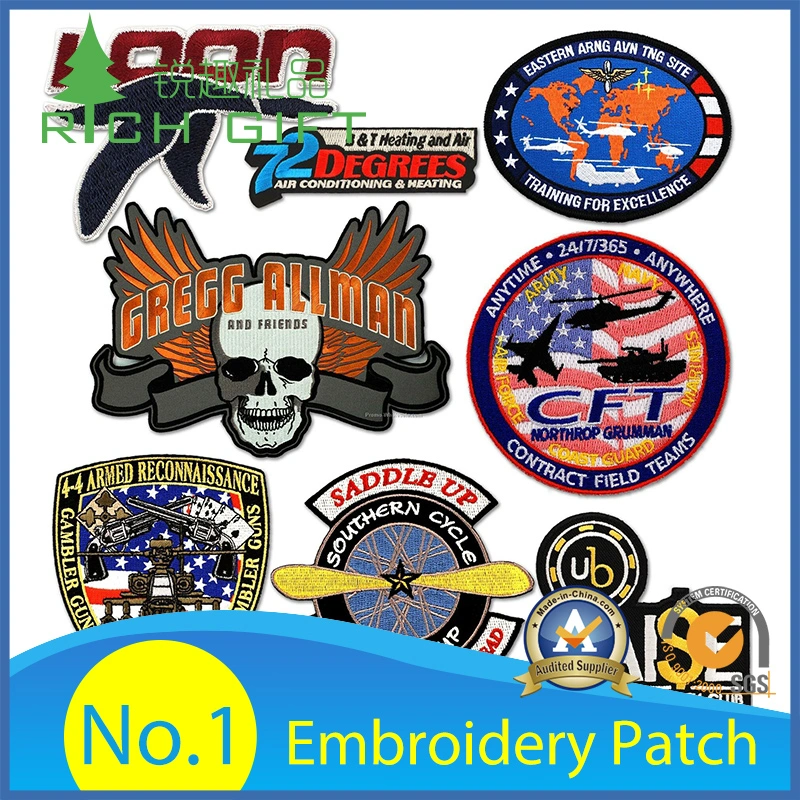 OEM High quality/High cost performance  Big Crocodile Gun Embroidery Pin Eco-Friendly Laser Cut Aviation Bird Dog Snake Number Cycling Eye Emoji Gi Sport Team Shirt Insect Woven Patch