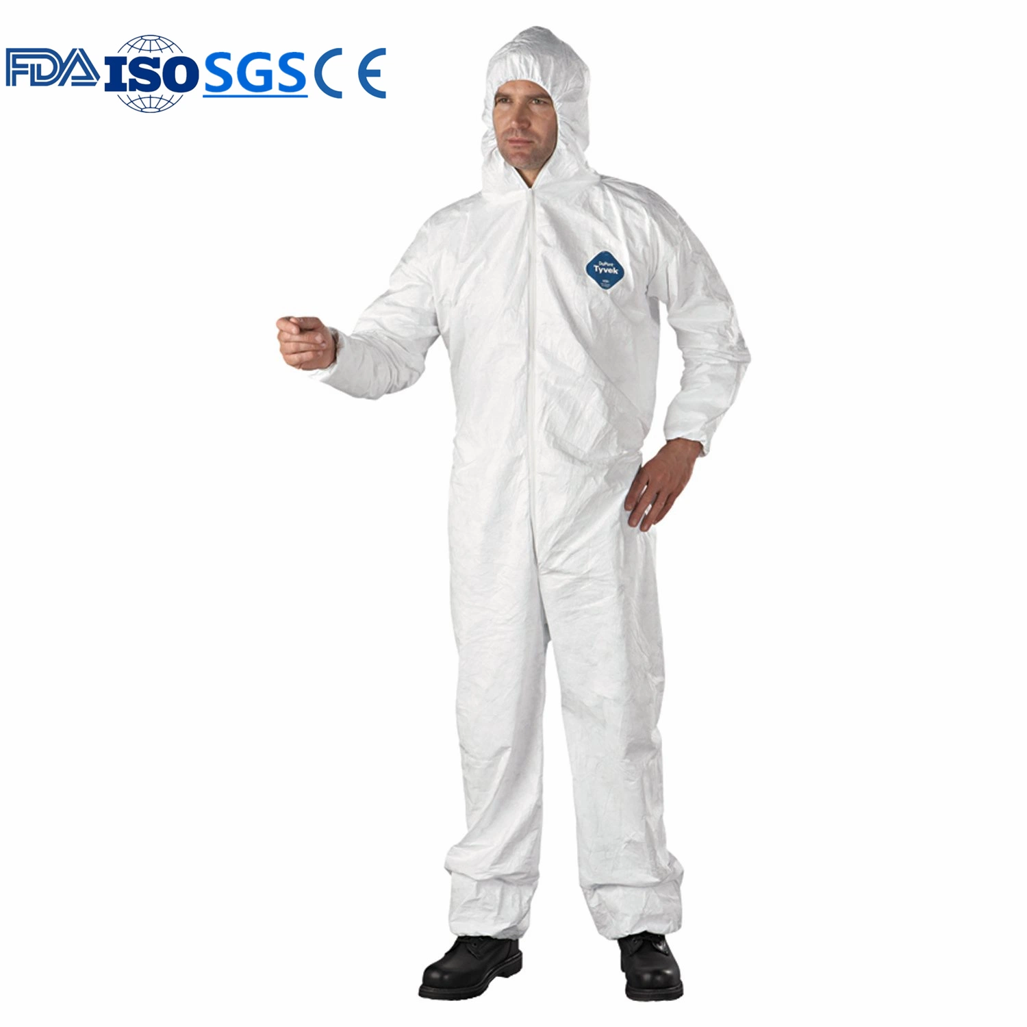 En13034 Factory Tyvek 400 Disposable SMS PP PE Protective Coverall 70g for Spraying Industry PPE Anti-Small Particles Washable Type 5 6 Isolation Suit Cat III