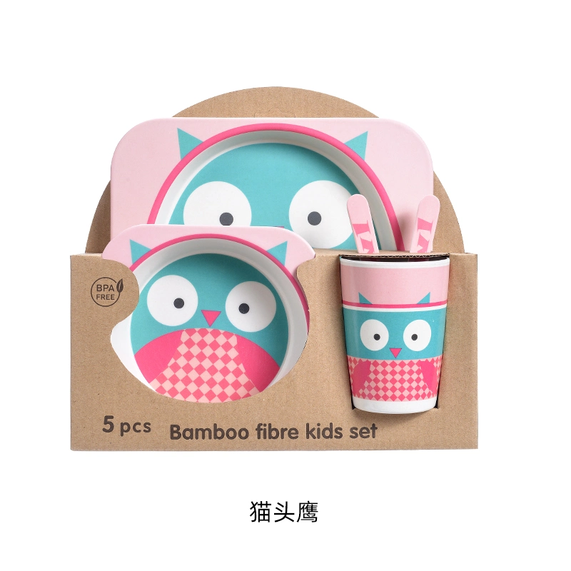 Environmental Protection Baby Feeding Set Cartoon Bamboo Fiber Dinnerware Sets