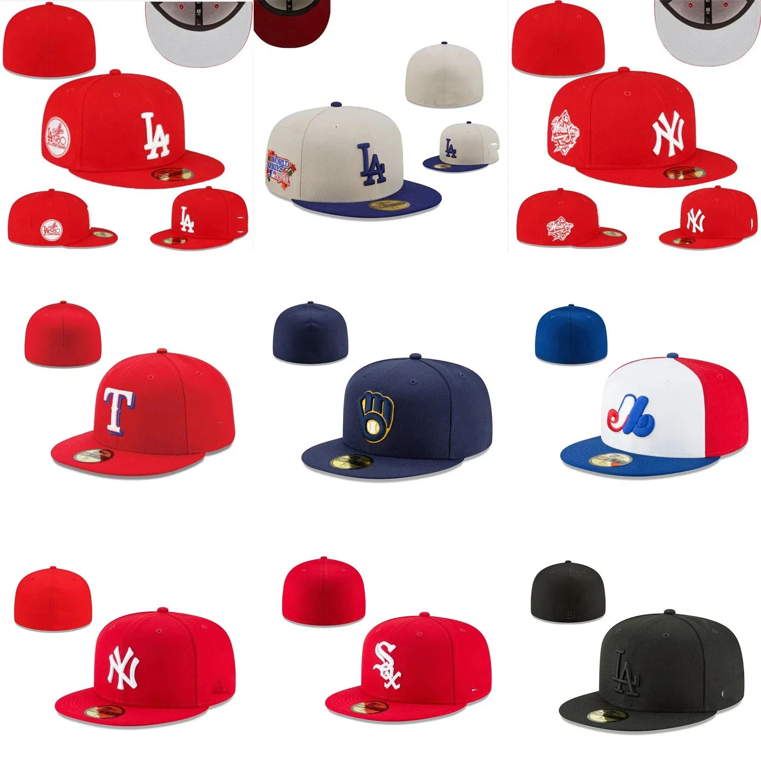 Baratos 2023 World Series Dodgers Yankees Expos Twins 59-Fifty instalado Bonés de basebol M-lb Red Navy Black Sports