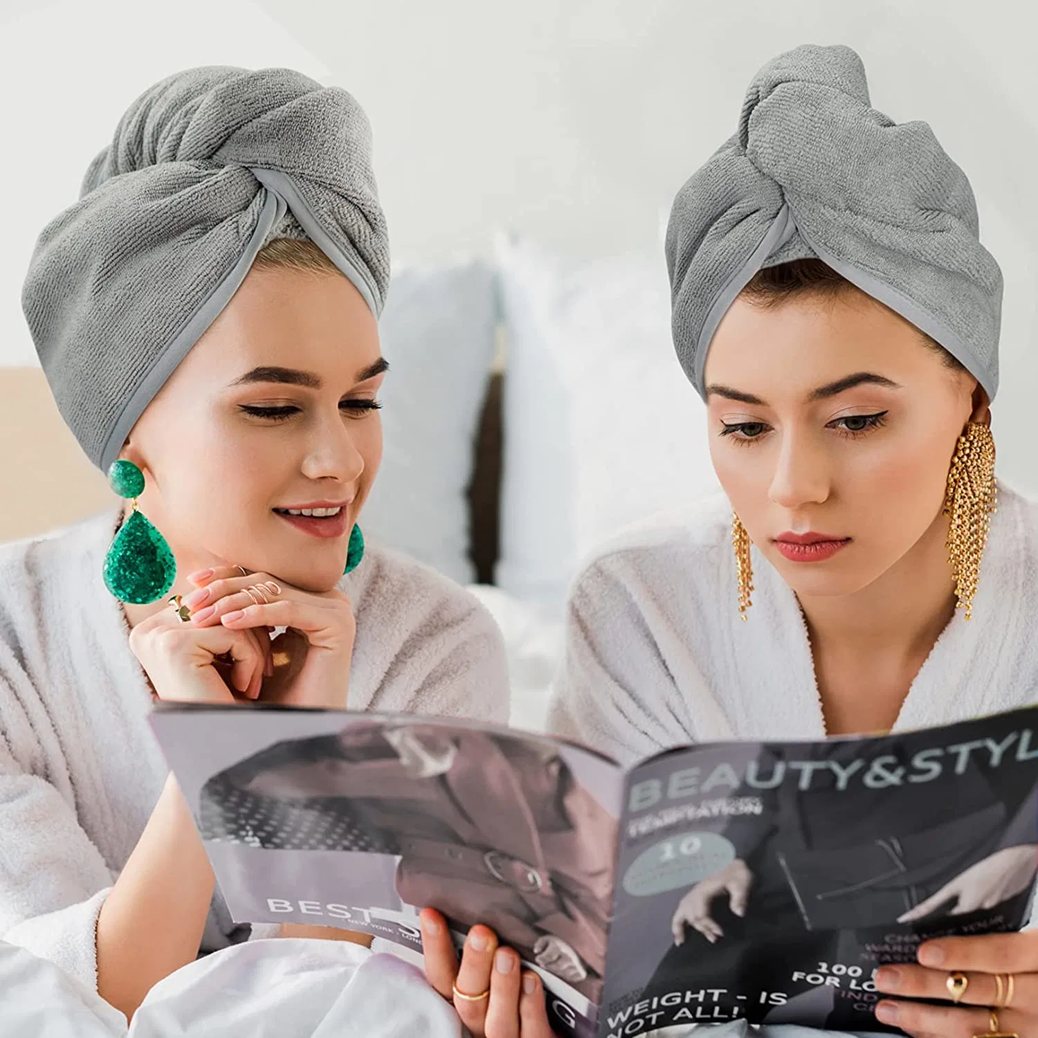 Toalhas Microfibra cabelo toalha Wrap para mulheres 2 Pack 10 Polegada X 26 polegada Super absorvente Quick Dry Hair Turban Para secar cabelo encaracolado comprido e espesso